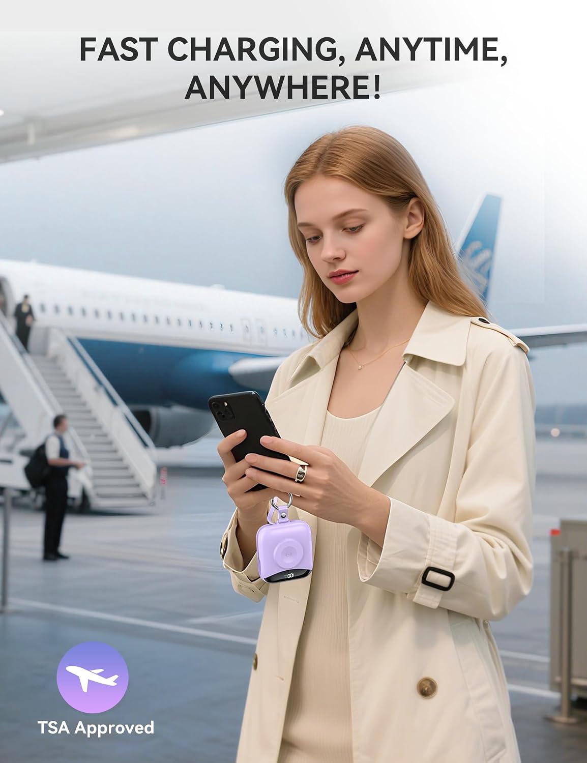 citicr Portable Charger 10000mAh w/Built-in Cables & iWatch Charger Purple | Fast charging, Built-in cables, LED display, Charge 5 devices at once, Ring buckle, TSA approved, Pocket size, Charge iWatch
