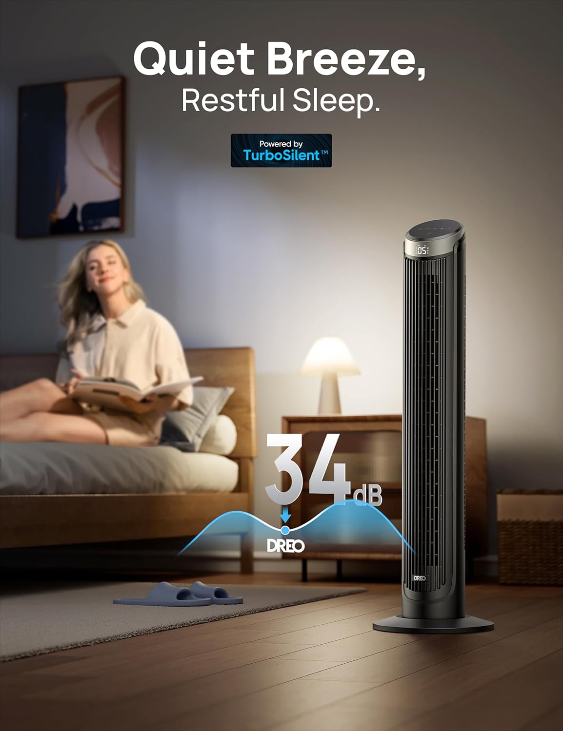 DREO Tower Fan for Bedroom, 90° Oscillating Fans that Blow Cold Air | 26 ft/s Powerful Airflow, 28dB Quiet Fan, 5 Speeds, 4 Cooling Modes, 12H Timer, 40" Standing Floor Fan for Home Office