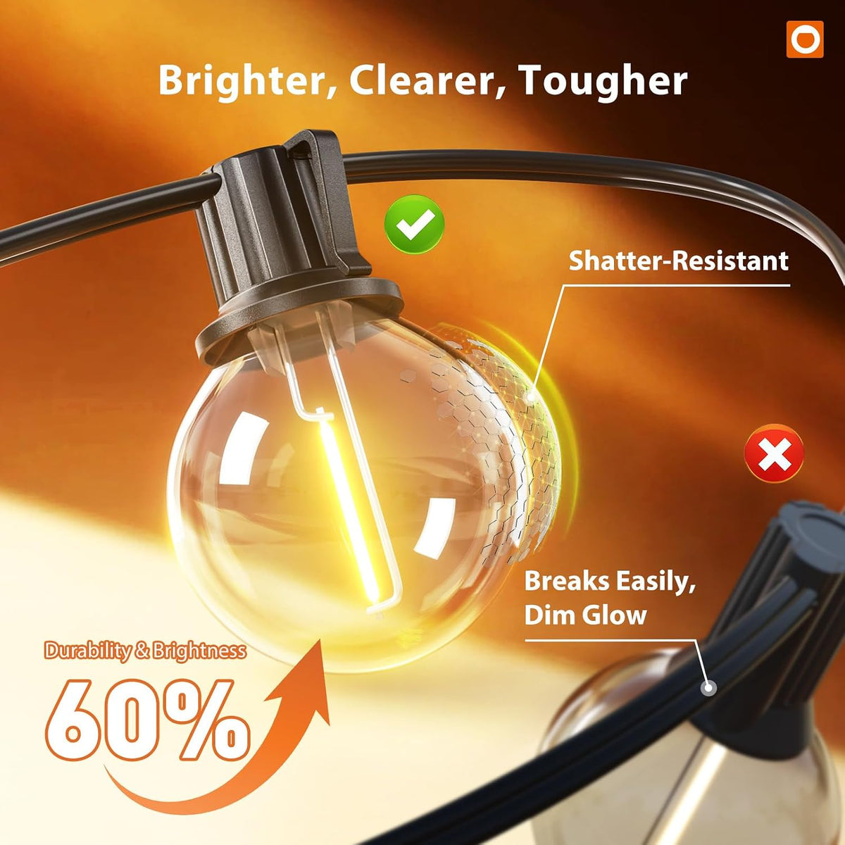addlon Outdoor String Lights 100FT G40 with APP 54 LED Shatterproof Bulb