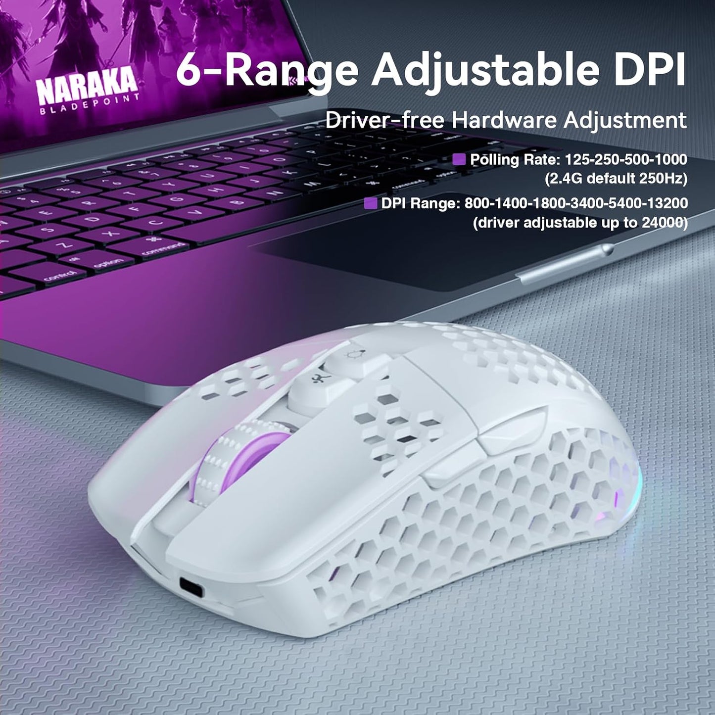 SOLAKAKA SM600 White Wireless Gaming Mouse,Tri-Modes BT5.1/Type-C Wired/2.4G Wireless Mouse with 2 Side Buttons, Programmable Macro Gamer Mouse with RGB Light for Laptop/PC/Mac