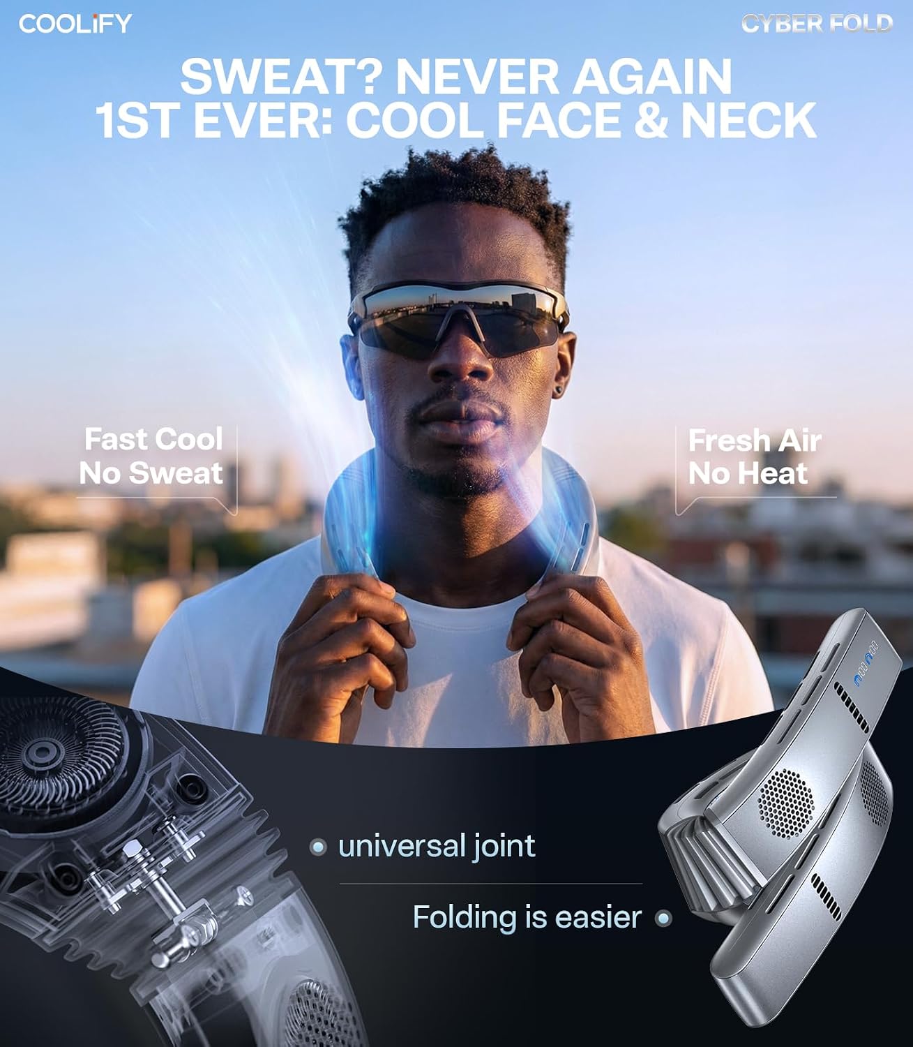 TORRAS COOLiFY 2026 Cyber Fold AI Neck Air Conditioner, Max Cooling Area | Neck & Face Cooler with Adjustable Strong Wind, Rechargeable Gift for Dad, Husband, Titanium