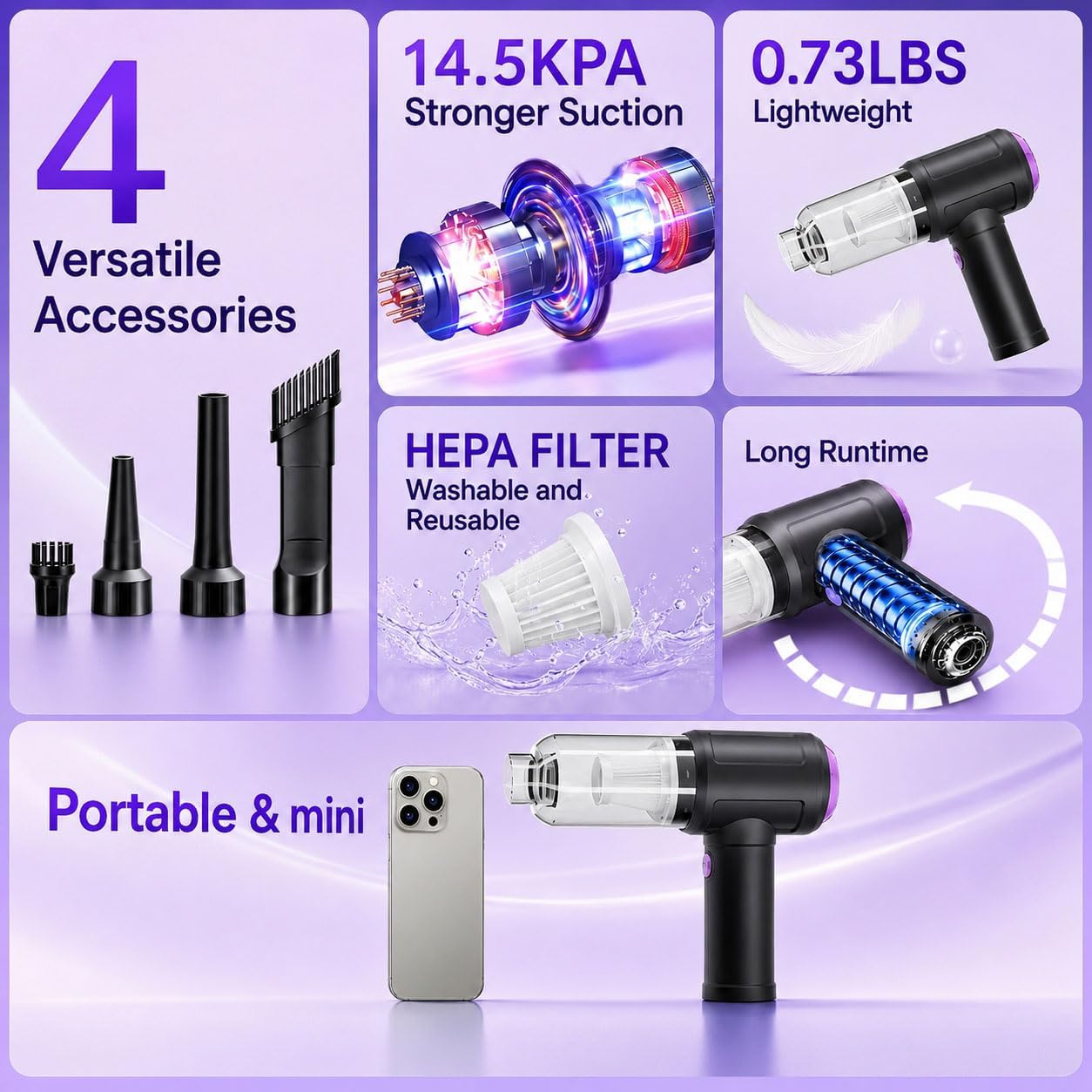 14.5KPA Computer Keyboard Vacuum Cleaner & 110000RPM Electric Air Duster 3-in-1, Replaces Canned Air, for PC Tower & Car Laptop Sewing Machine Portable Keyboard Vac USB Desk Crumbs Dust Cleaners