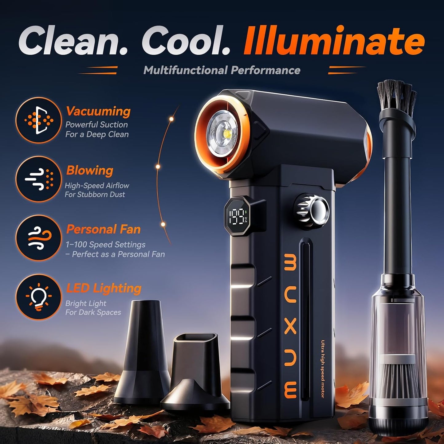 2-in-1 Air Duster & Vacuum, 130000 RPM | 8000mAh USB-C, 100-speed, blower/vacuum for PC, keyboard, car, home. Cordless mini 2-in-1