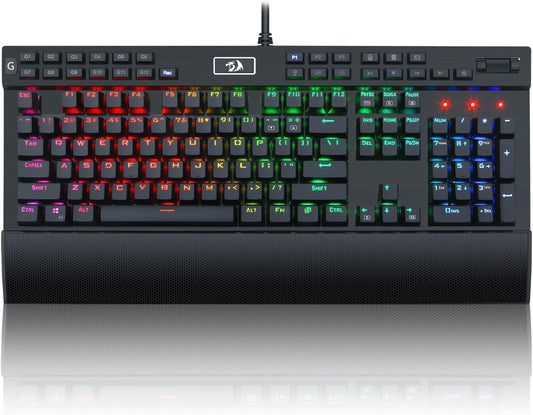 Redragon K550 RGB Gaming Keyboard, 104 Keys + 12 Macro G Keys Wired Mechanical Keyboard w/Aluminum Top Plate, Custom Clicky Purple Switch, Extra USB Port & Wrist Rest