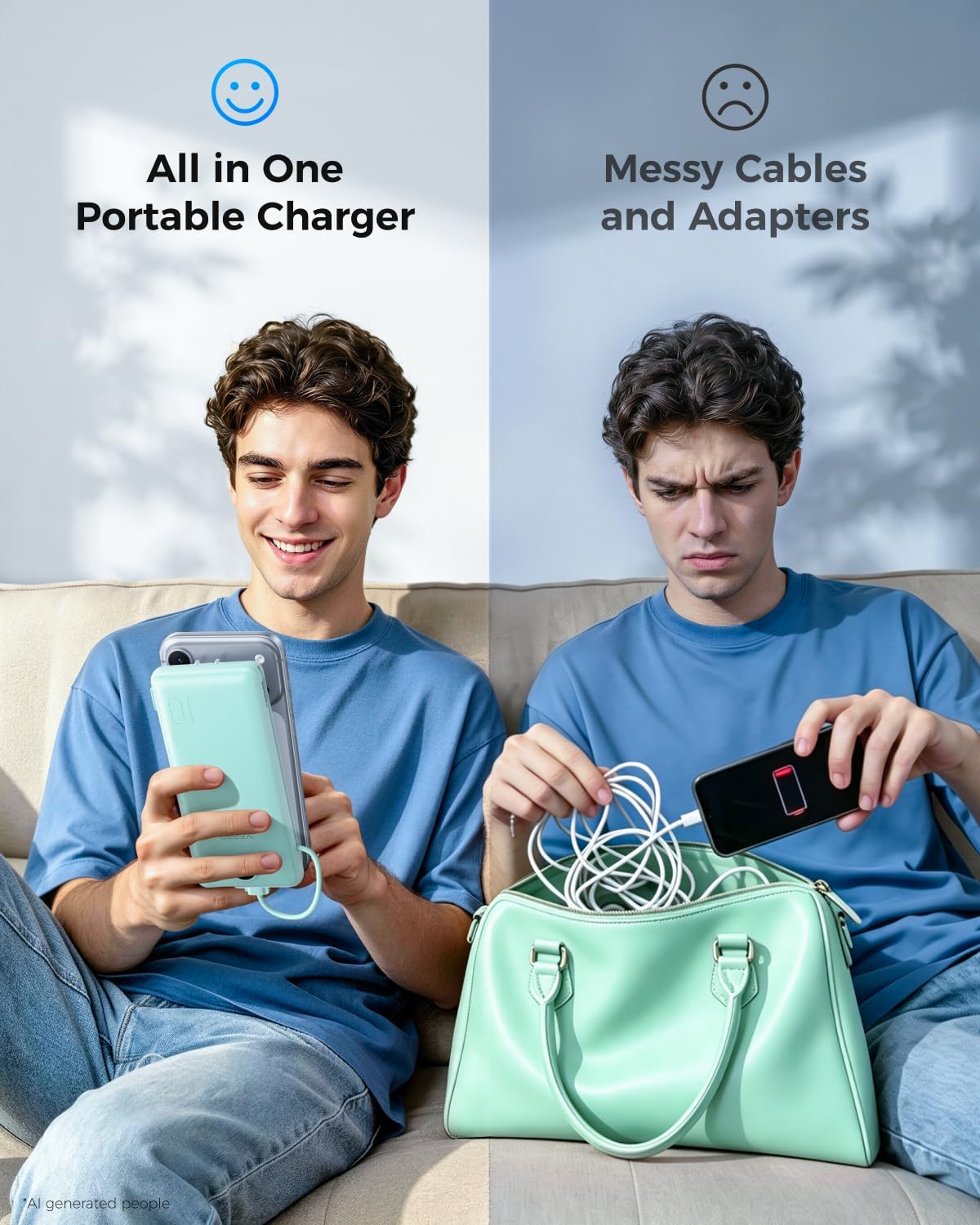 VEGER Power Bank, Travel Portable Charger Built in Wall Plug and Cable | 10000mAh,Ultra Slim&Compact,5 Outputs,LED Display,Flight-Safe,Travel Essentials Battery Pack for iPhone 17,iPad, Samsung,etc