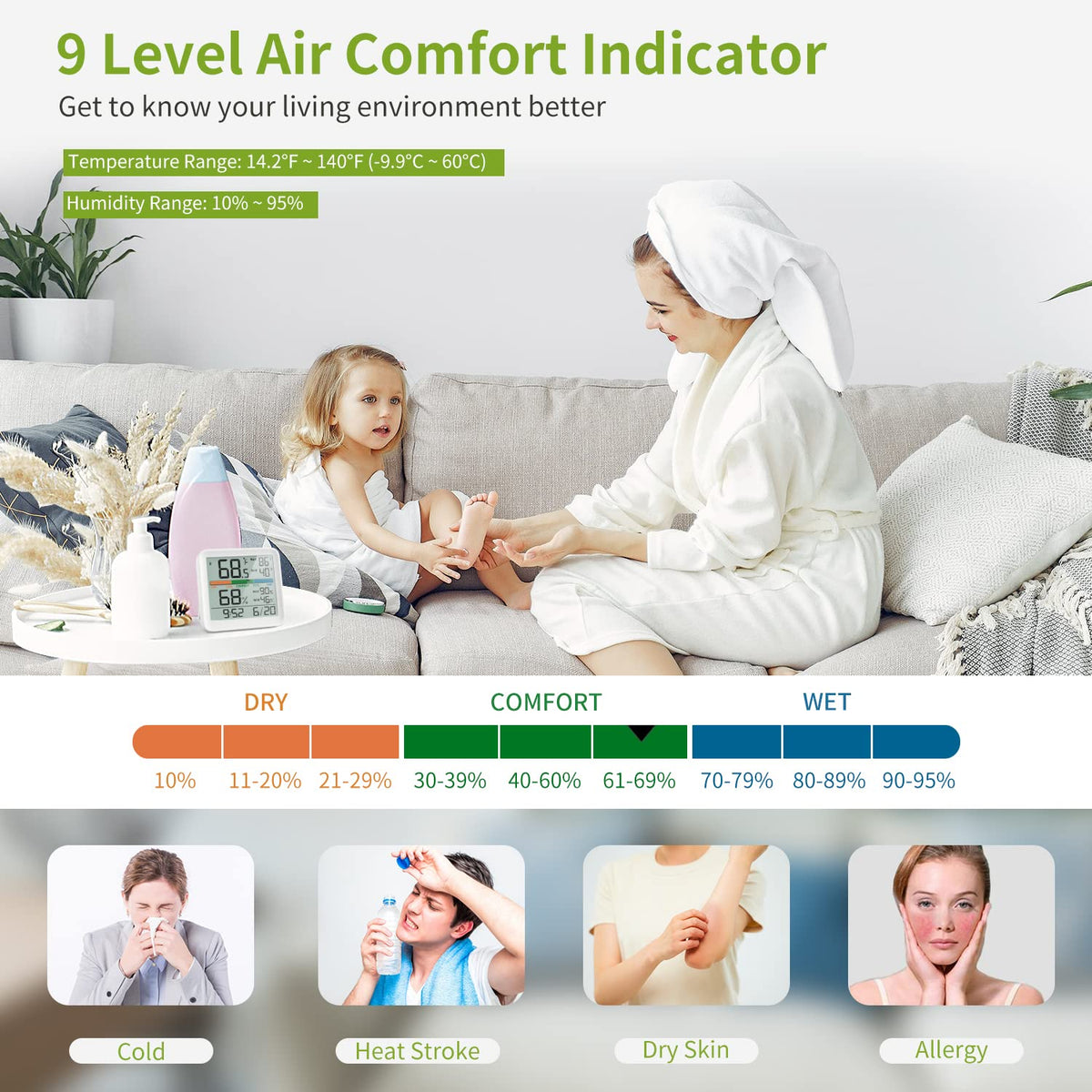Indoor Digital Thermometer Hygrometer, Room Temperature Humidity Monitor
