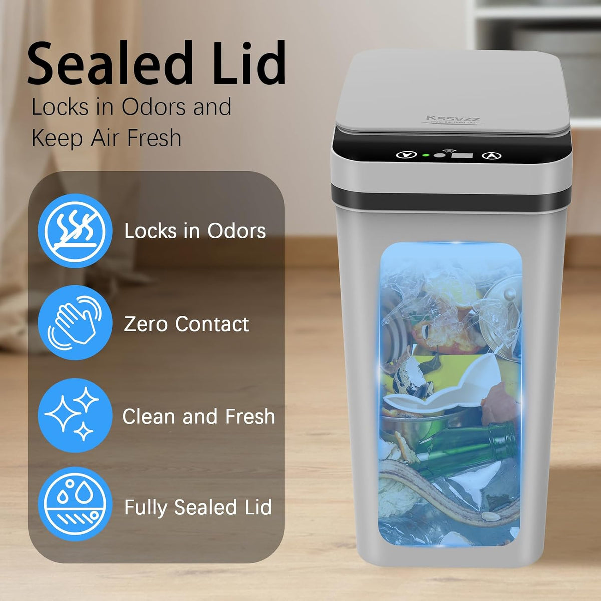 Kssvzz 3 Pack Automatic Small Bathroom Trash Can with Lid (2.5 Gallon)
