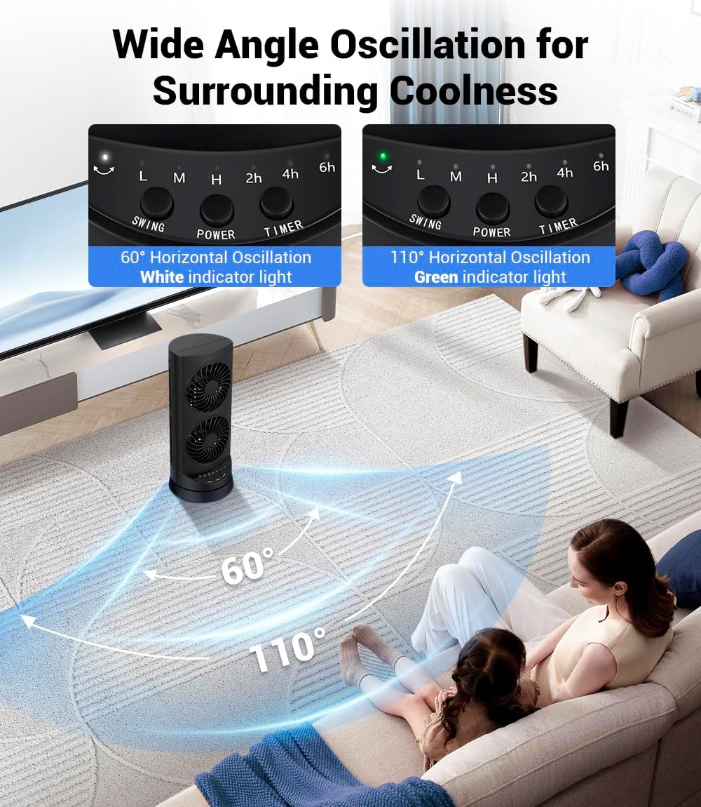 Personal Tower Cooling Fans that Blow Cold Air,25dB Quiet Fan with 24ft/s | Standing Small Desk Fan with 3 Speeds & Timer, 60° & 110° Oscillating Table Fan, Electric Floor Fan for Bedroom, Home