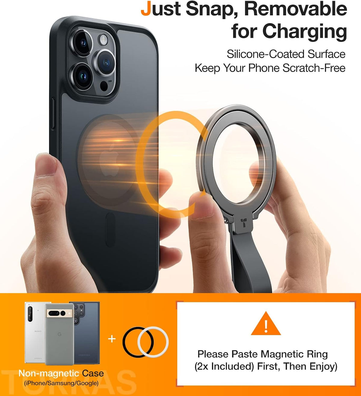 TORRAS (Gen6.0) Magnetic Phone Grip Ring Holder Kickstand, Bronze Black | 2-Sided Magnet, Braided Strap, Fit for MagSafe Ring Removable, for iPhone 17 16,15, 14, 13 12 Pro/Max Samsung Galaxy, Google