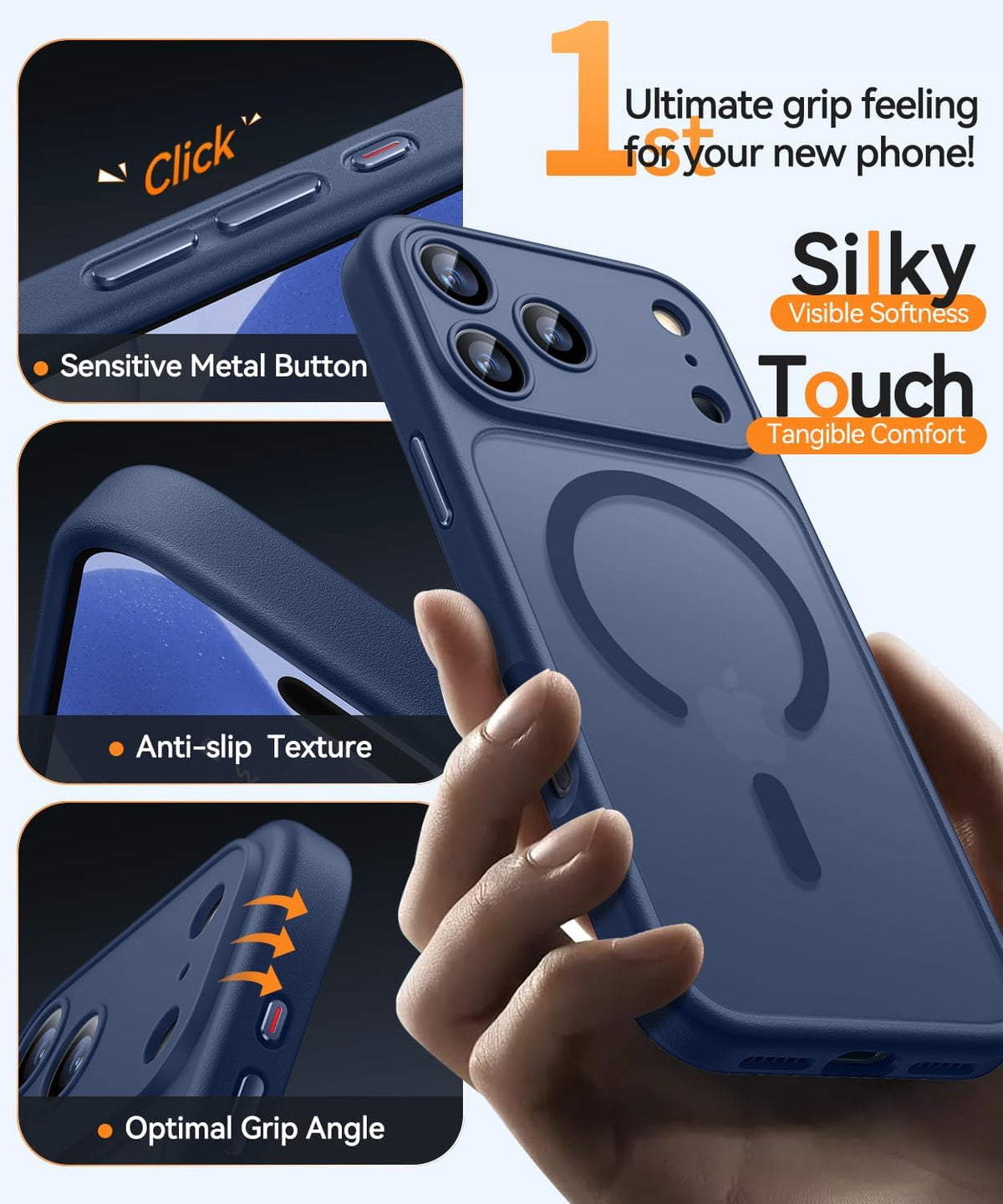 CANSHN Magnetic Shockproof for iPhone 17 Pro Max Case, Deep Blue | Full Camera Protection, Compatible with MagSafe, Translucent Matte, Military-Grade Protection, Scratch Resistant, Slim Fit