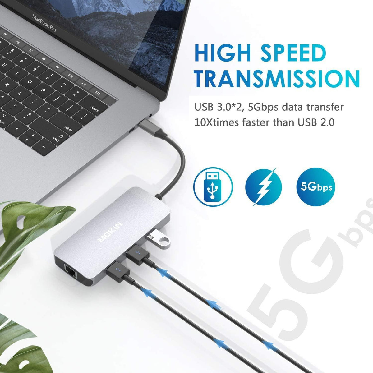 MOKiN USB C Hub HDMI Adapter Dongle for MacBook/Dell/Lenovo/HP Laptop | 4K@60HZ HDMI, 2*USB A 3.0/USB A 2.0/USB C 3.0/Ethernet Port/USB C Charging Port/SD/microSD Card Reader