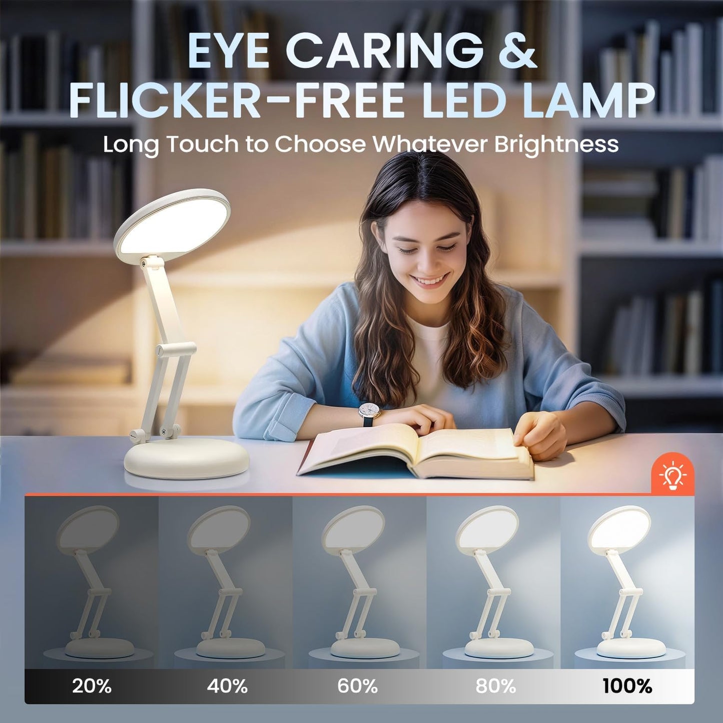 One Fire Rechargeable Table Lamp, 3600mAh Battery Operated lamp, Portable | Cordless, 10 Brightness, Small Size, Foldable Design, 6-288h Endurance, Touch Control, Reading, Travel,Office,Nail,Emergency