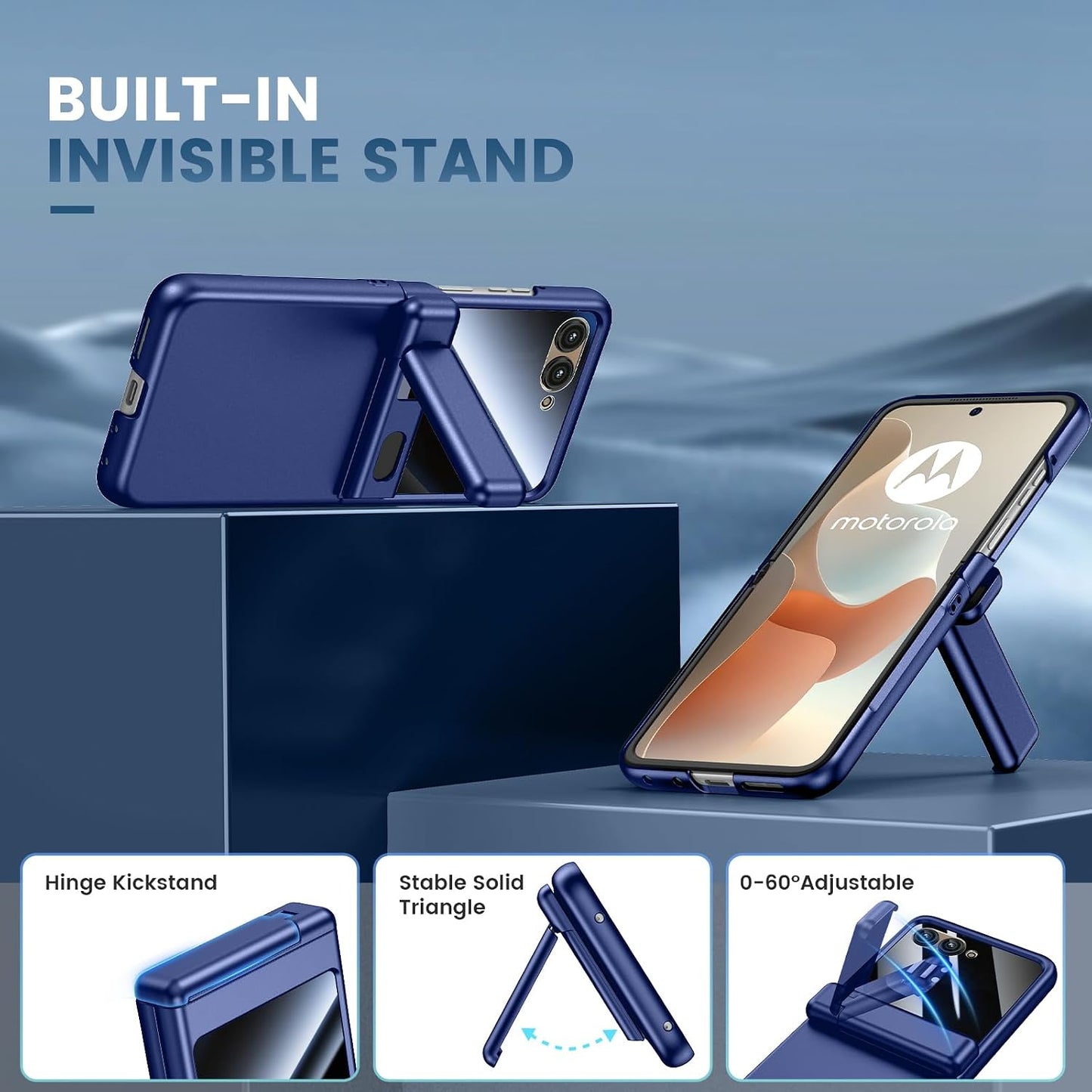VEGO for Motorola Razr 2026/2025/2024 Case, Compatible with MagSafe | Hinge Protection & Kickstand & Privacy Screen Protector, Magnetic Slim Hard PC Protective Cover for Moto Razr 2026 - Blue