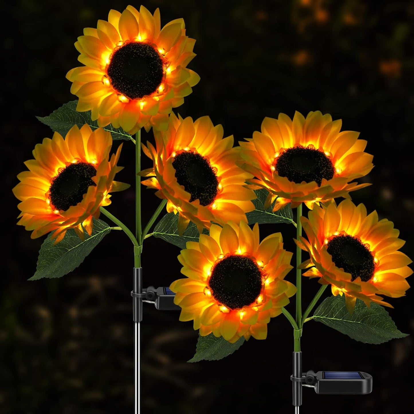 Solar Sunflower Lights Flowers Outdoor Waterproof for Yard Garden Cemetery | 800mA Real Looking Stake Flower Bed Pathway Patio Porch Fall Decors