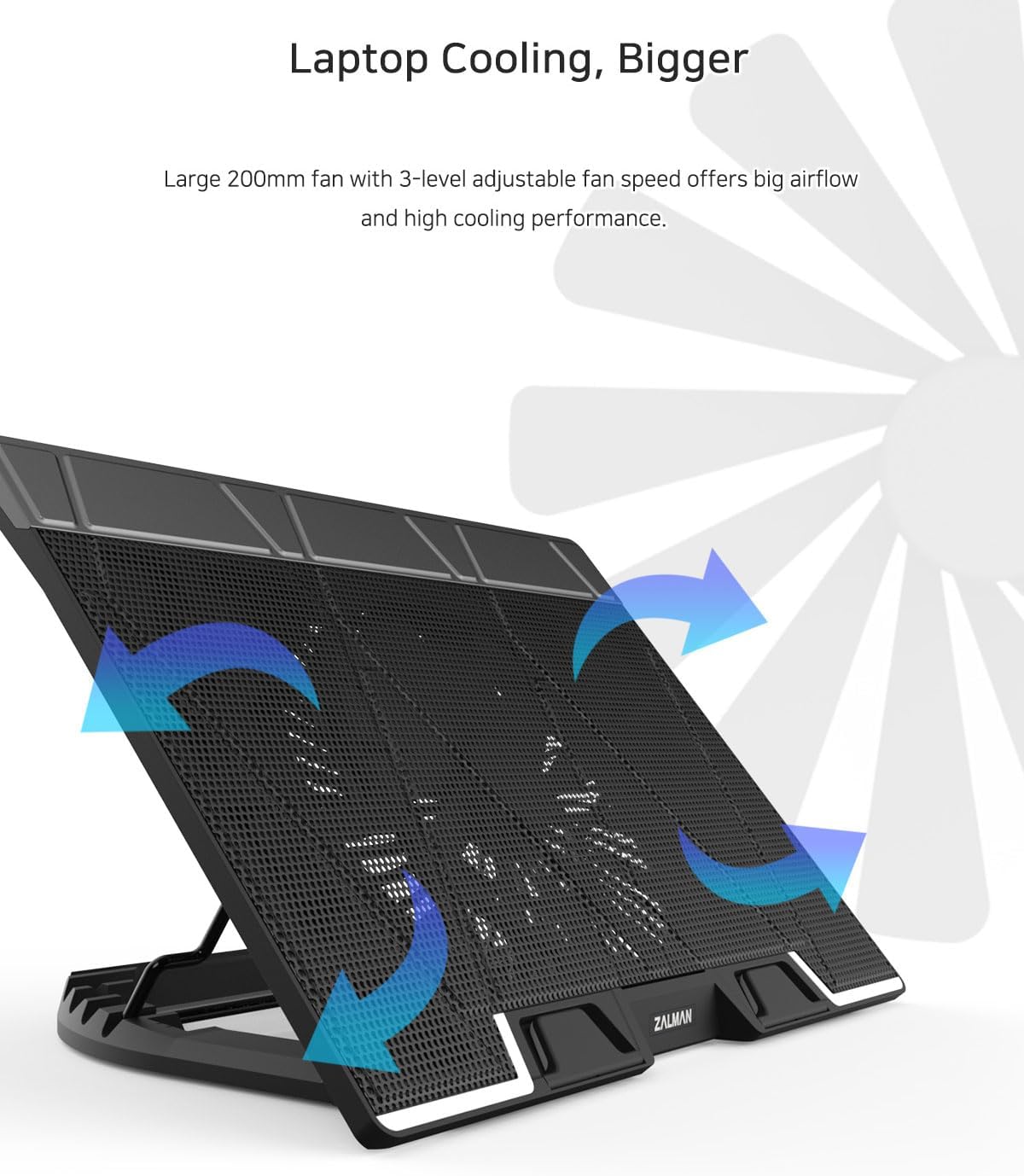 Zalman NS3000 Laptop Cooling Pad Cooler Stand with Powerful 200mm Quiet Fan