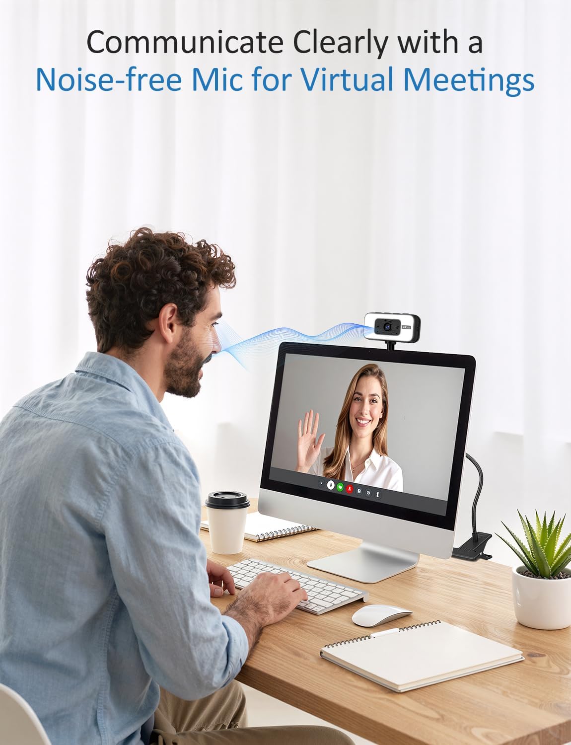 Webcam for PC, 4K Streaming Camera with Light, Web Camera for Desktop/Laptop Computer Webcam with Microphone, Plug and Play USB Web Cam with Bracket, for Video Calls and Meetings (Black)