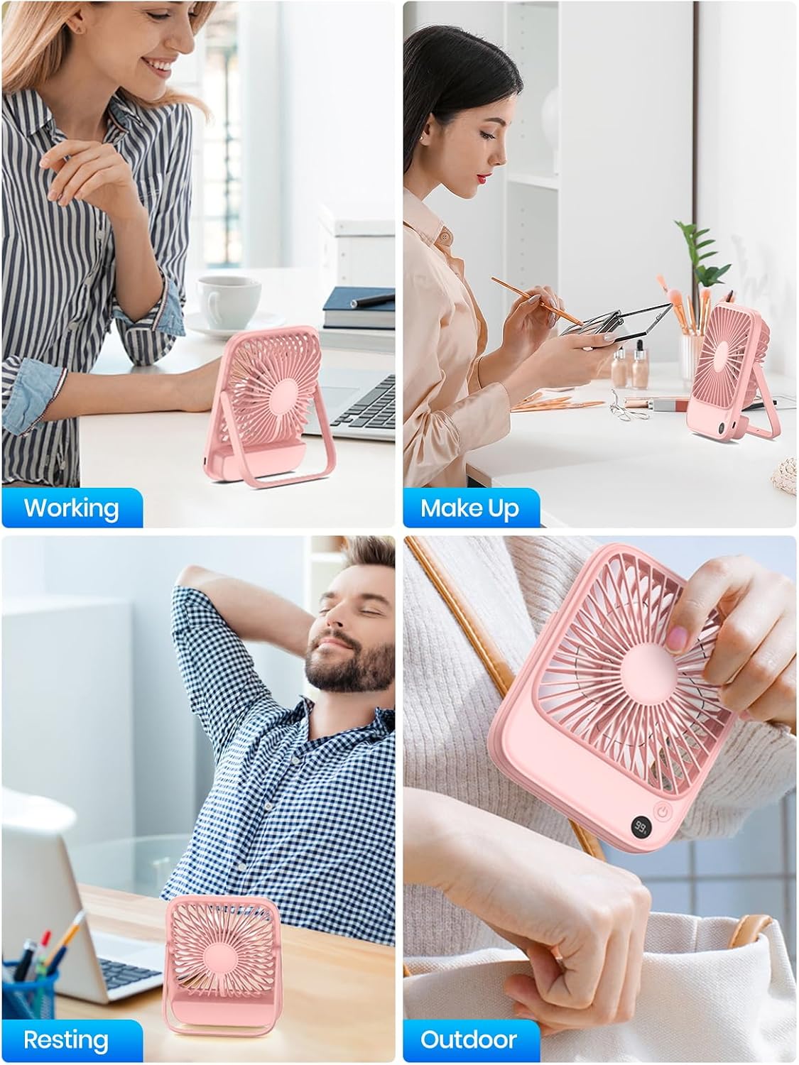 TOPK 2 Pack Portable Desk Fan 5000mAh, Quiet, Ultra-Thin | Rechargeable Fans, 4-Speed Quiet, LED Display For Office, Bedroom, Cruise & Travel