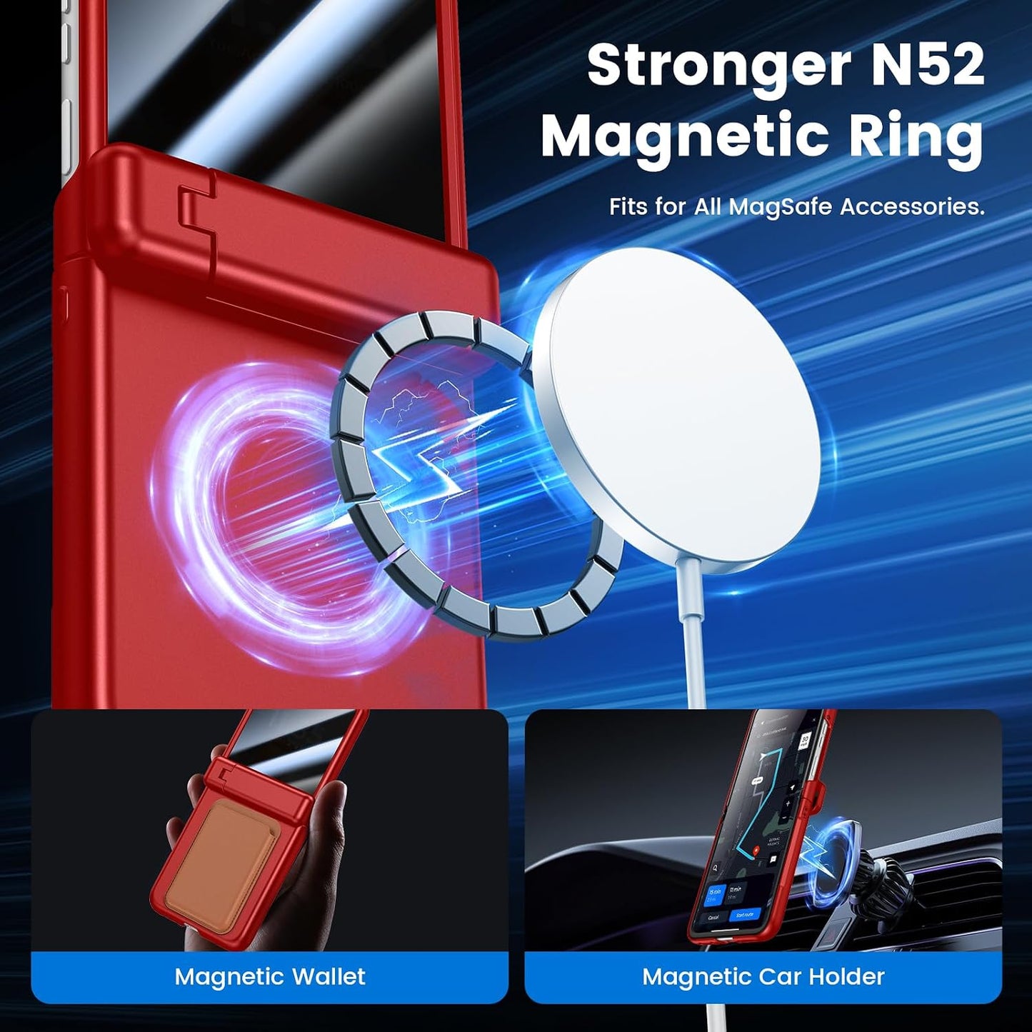VEGO for Motorola Razr 2026/2025/2024 Case, Compatible with MagSafe Red | Hinge Protection & Kickstand & Privacy Screen Protector, Magnetic Slim Hard PC Protective Cover for Moto Razr 2026 - Red