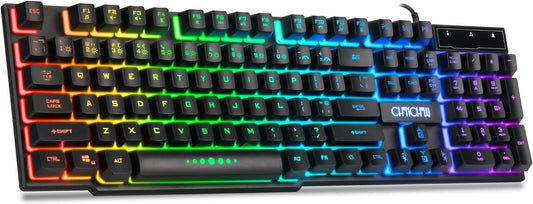 Wired Gaming Keyboard for Mac PC PS5 PS4 Xbox One Gamers RGB Backlit | LED Mechanical Feel Keyboard with Multimedia Keys Number Pad, 104 Keys USB Desktop Computer Windows Keyboards (Black)
