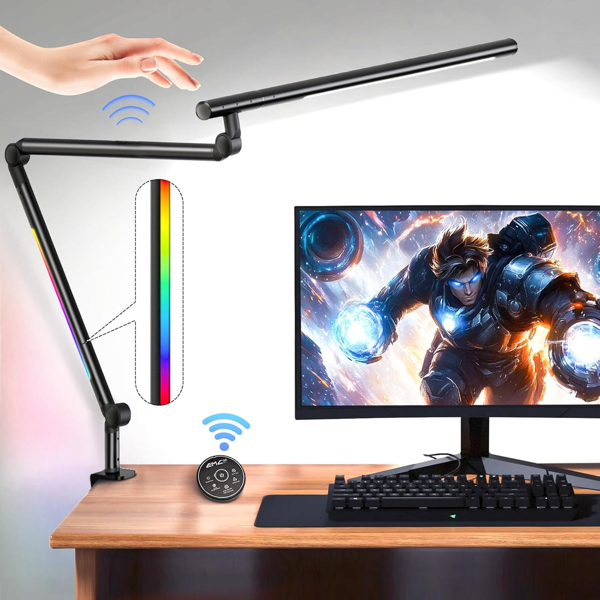 LED Desk Lamp with Clamp, Architect Desk Lamp with Remote, Flexible Swing Arm Desk Light with Dual LED Light, Stepless Dimming, 5 Color Mode & 4 Brightness for Sewing Painting Drafting Crafting