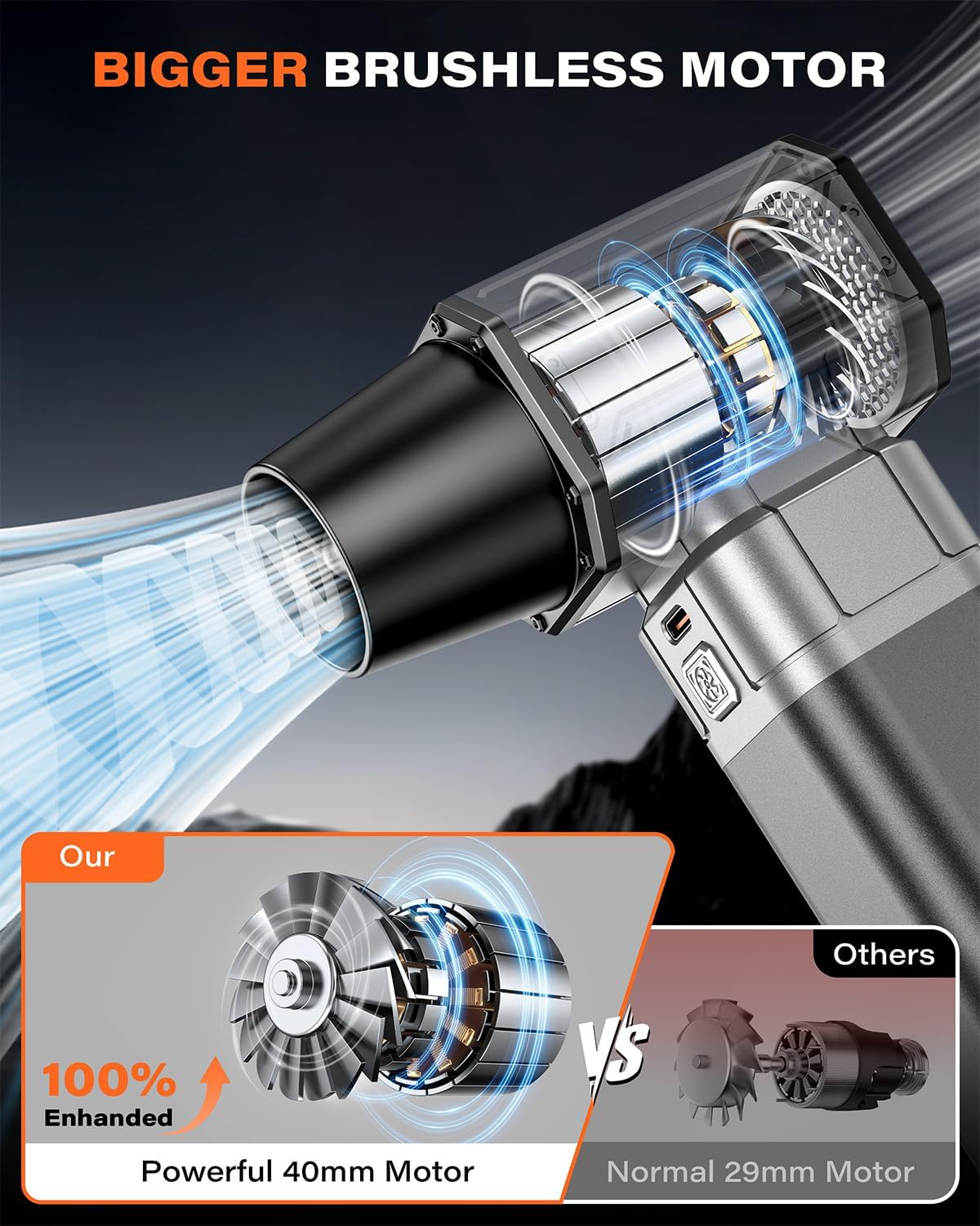 A2C Cordless Mini Air Blower - Upgraded 40mm Motor, 450g Powerful Airflow | Compressed Electric Air Duster, Rechargeable & 4-Gear Adjustable Snow Blower for Car/House/Outdoor/Keyboard/Computer/PC