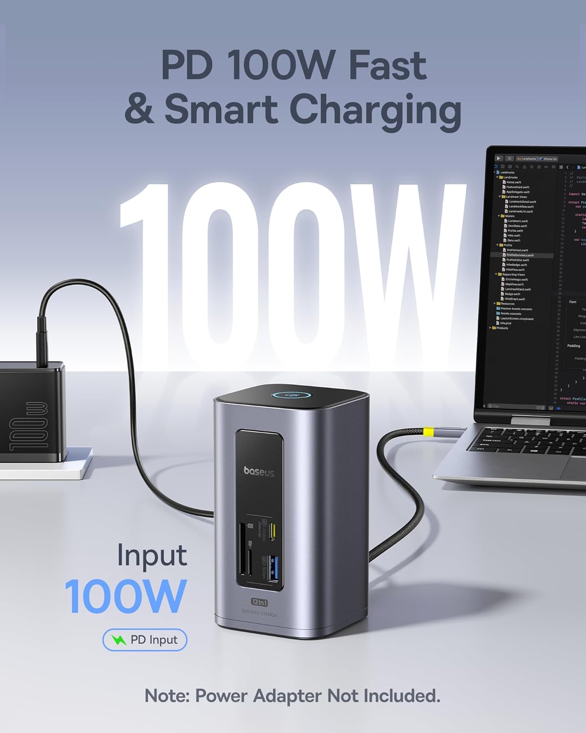 Baseus Nomos Air 12-in-1 Docking Station with 2 Monitors for Windows | Docking Station with 4K HDMI, 10Gbps USB-C/A, SD/TF Card Reader, 100W PD, Gigabit Ethernet, Compatible with Laptops