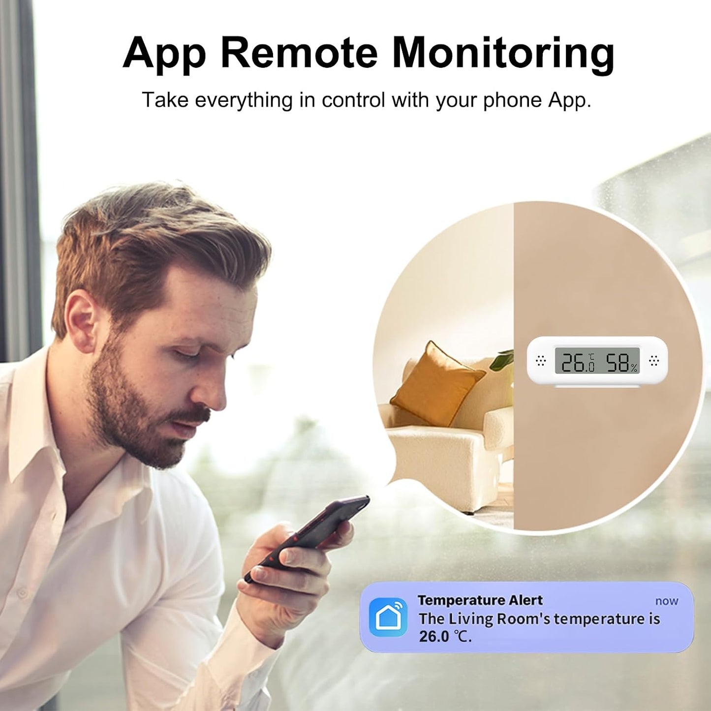 Smart Digital Thermometer Hygrometer, WiFi Indoor Temperature Humidity Sensor with App Alerts, Mini Room Temperature Meter with Data Storage and Export, Compatible with Alexa. 4PCS
