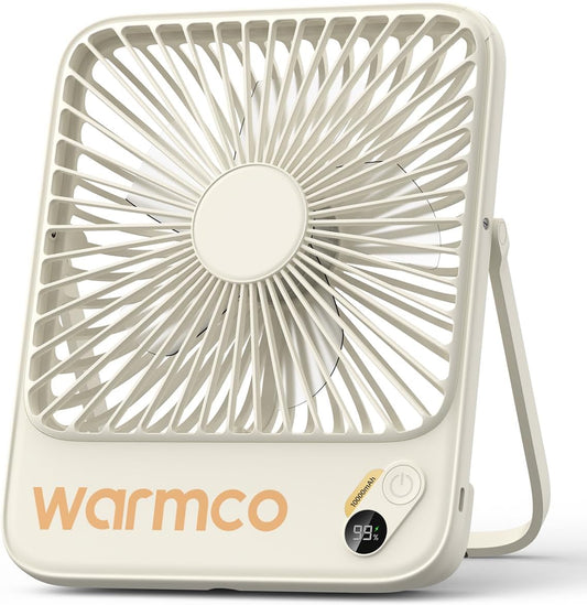 Warmco D3 Portable Travel Fan 10000mAh, Ultra-Slim, 24H Runtime | Quiet 7-Inch Rechargeable Desk Fan, Digital Display For Sleeping, Office, Bedroom & Cruise
