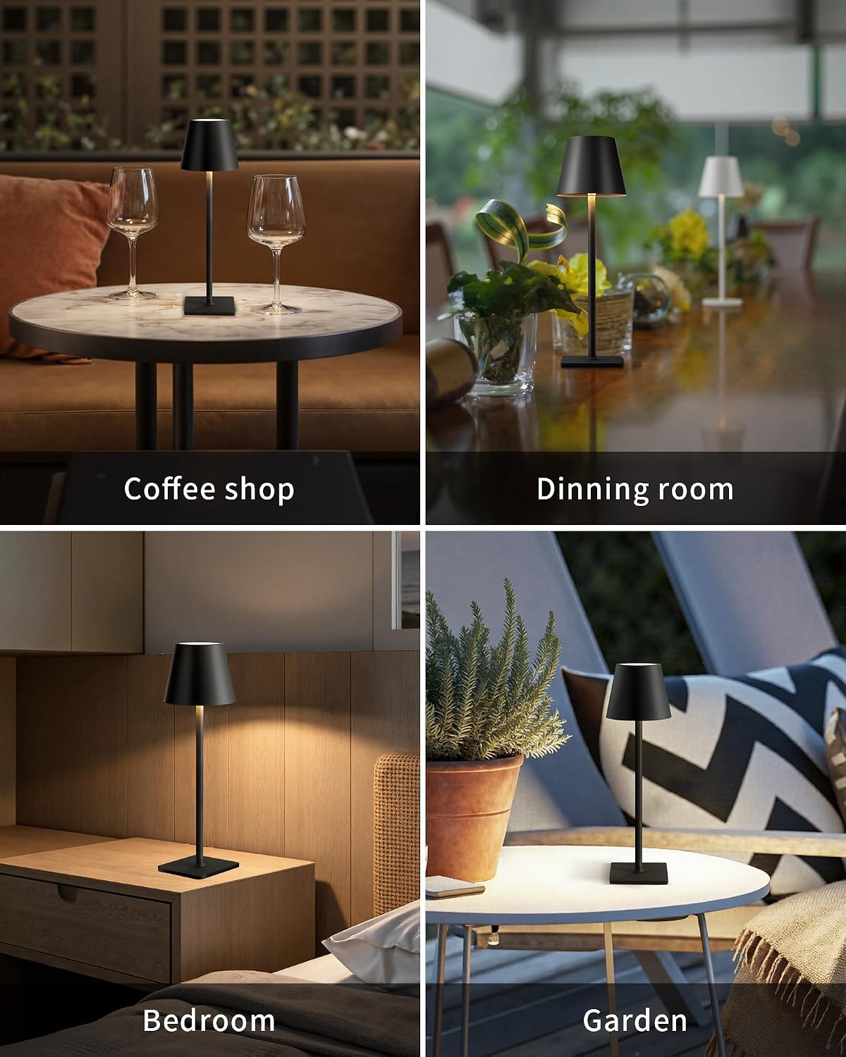 KDG 2 Pack Cordless Black Table Lamps, Rechargeable Portable LED Desk Lamps | 5000mAh Battery Operated 3 Color Stepless Dimming Up for Restaurant, Bedroom, Outdoor Party, Camping, Coffee Shop, Nightlight