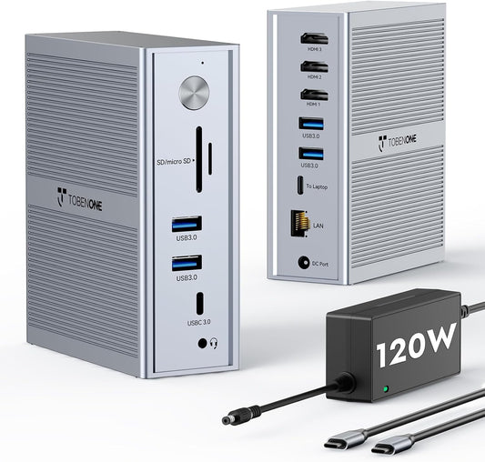 TobenONE USB C Laptop Docking Station 3 Monitors, Triple 4K DisplayLink