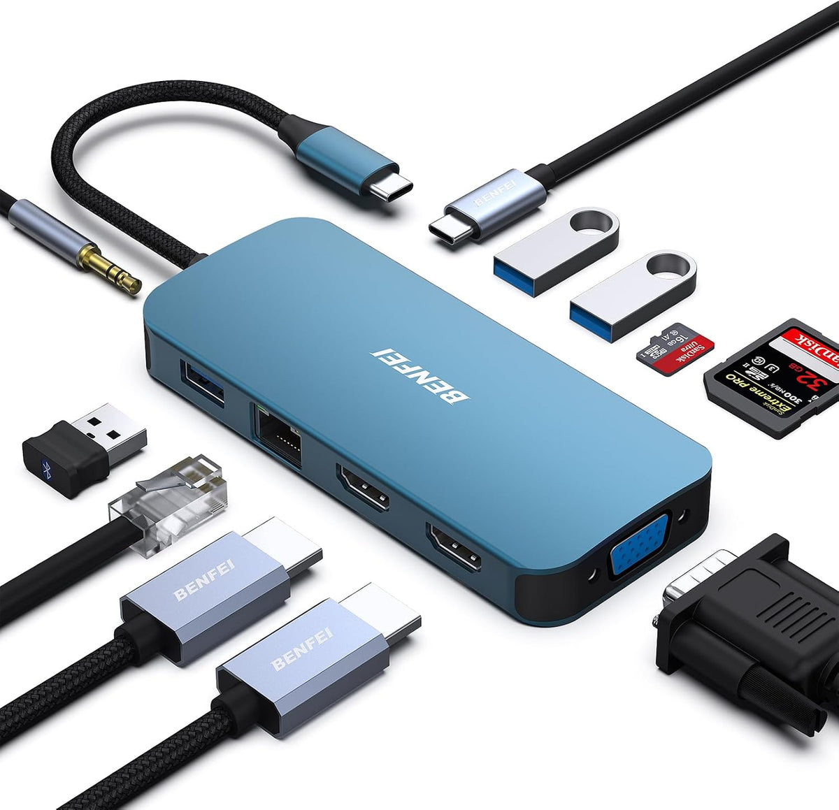BENFEI 11-in-1 USB C Hub Triple Display Docking Station Dual HDMI, VGA