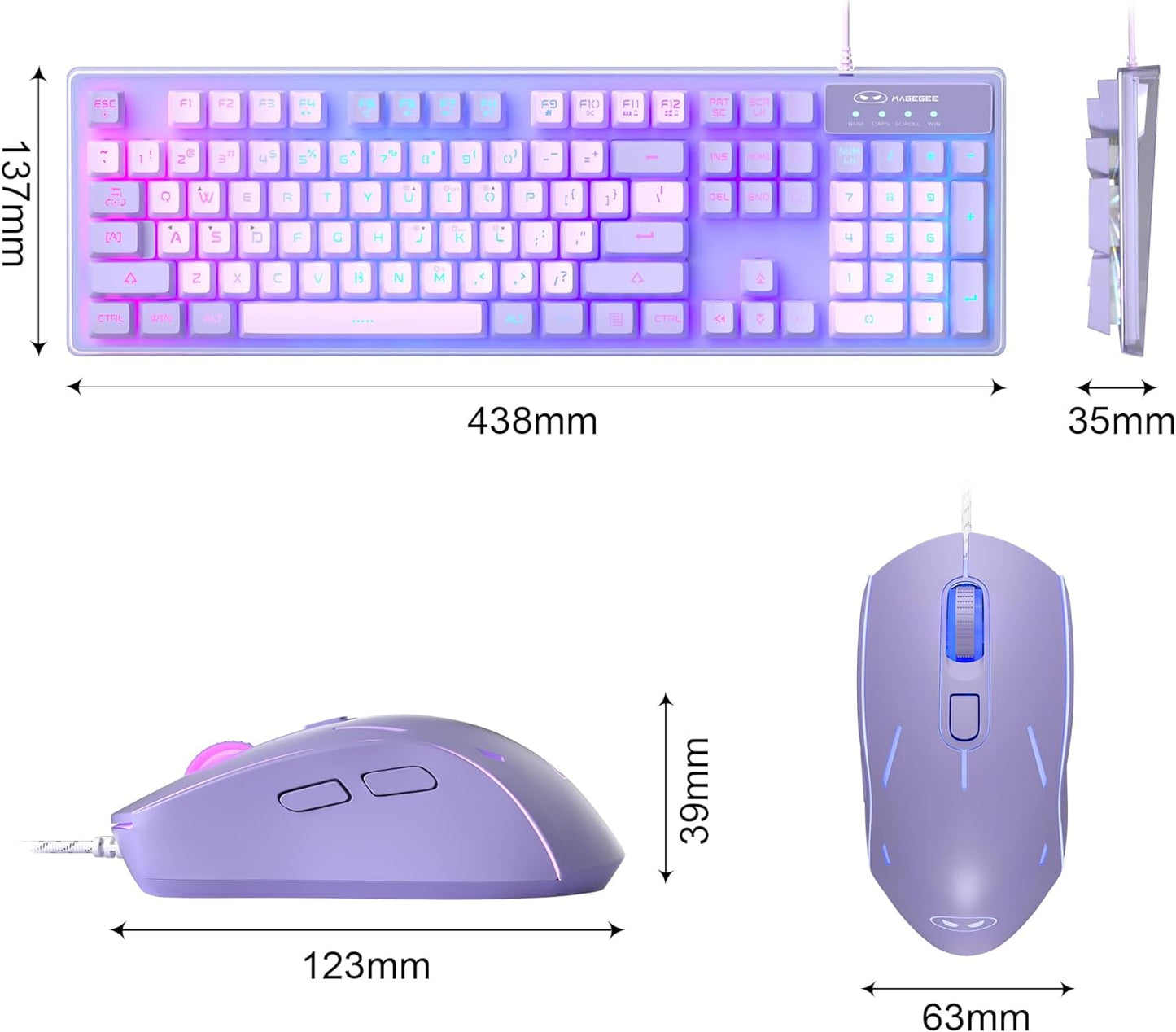 Gaming Keyboard and Mouse Combo, K1 RGB LED Backlit Wired Keyboard with 104 Key Computer PC Gaming Keyboard for PC/Laptop (Purple)