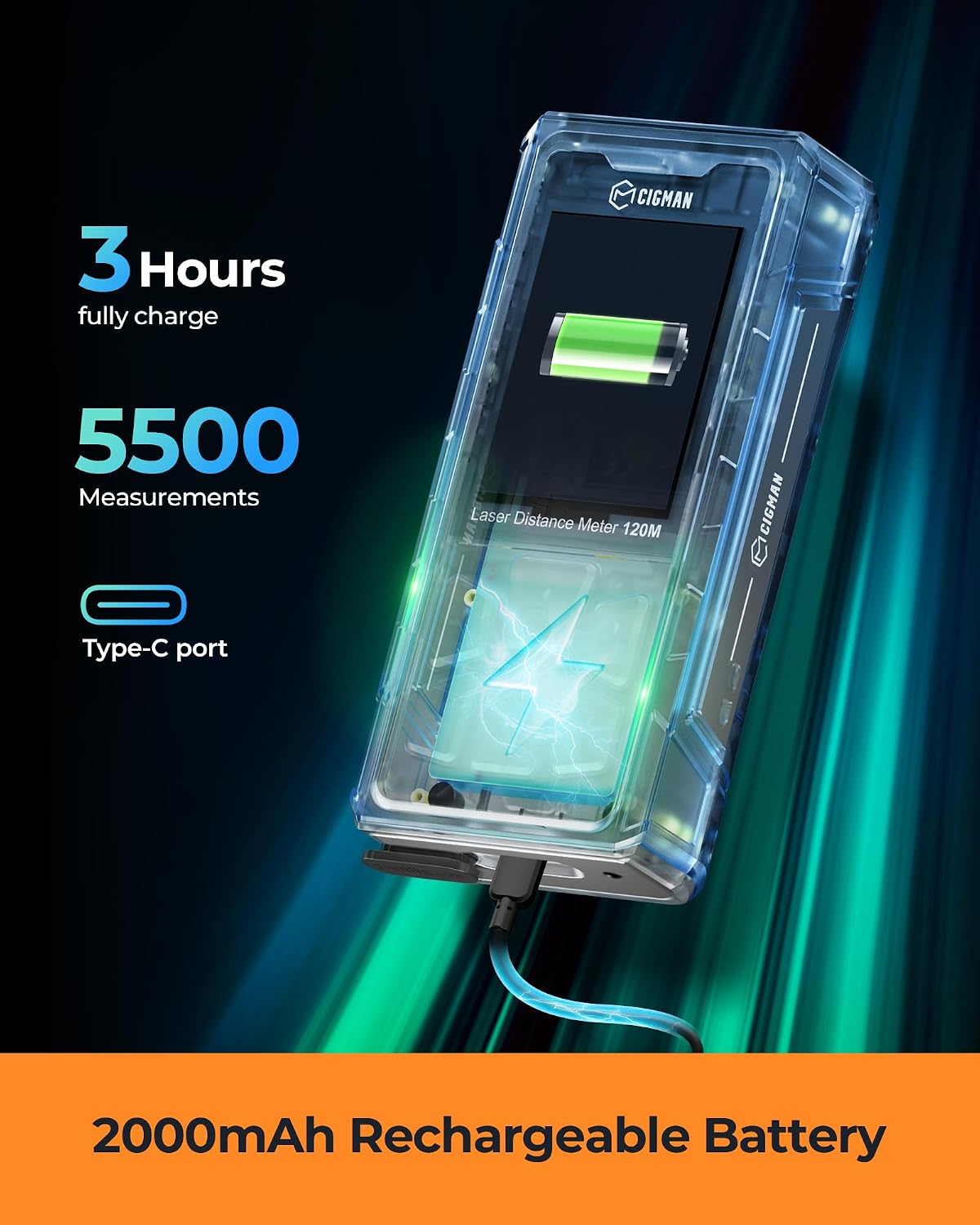 Green-Beam Laser Measuring Tool, 393ft Outdoor Laser Measure | 4X Camera, P2P Technology,Accurate, Multi Measure Modes, IP68, Angle Sensor, Rechargeable Laser Tape Measure for Construction