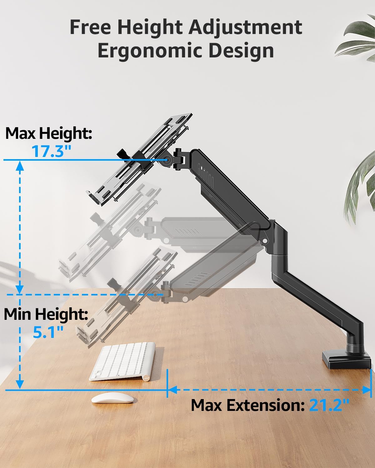 MOUNTUP Laptop Stand for Desk, 2-in-1 Monitor Mount with Laptop Tray Holds 2.2-22lbs, Adjustable Laptops Arm Mount for Max 17" Notebook & 32" Monitor, Laptops Desk Arm with Clamp/Grommet