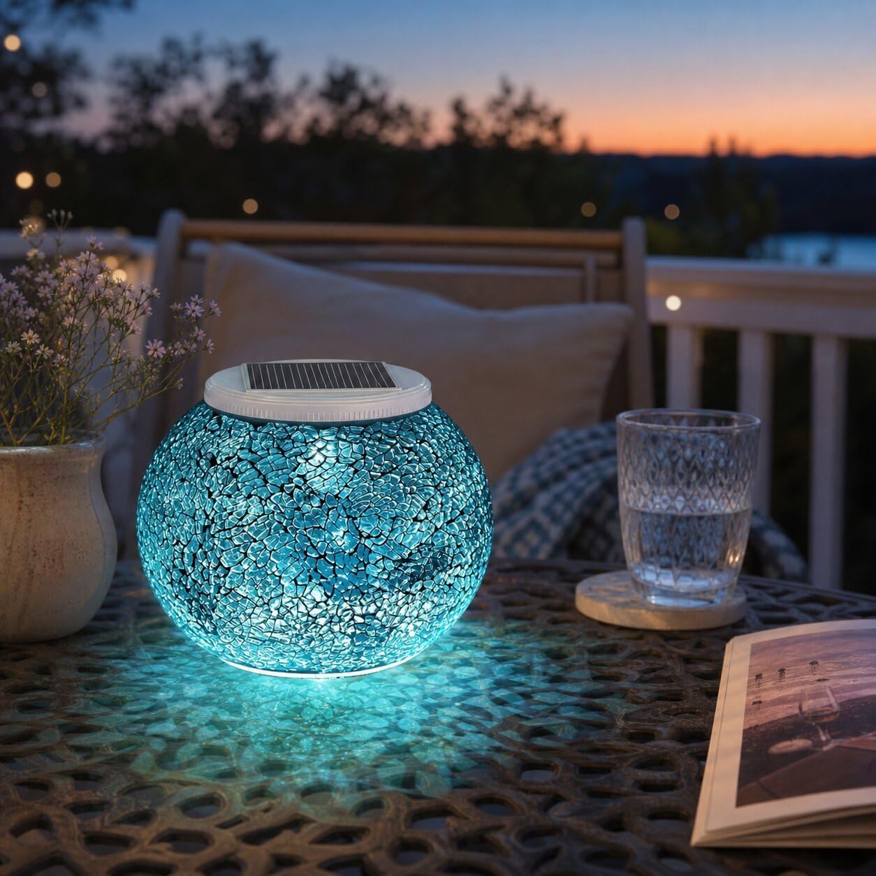 Solar Table Lights Outdoor,Color Changing Crack Glass Ball Lantern | 3 Modes Waterproof LED Table Lamp Night Light, Indoor Outdoor Decor for Garden Patio Bar Party Yard Room, Gifts for Women
