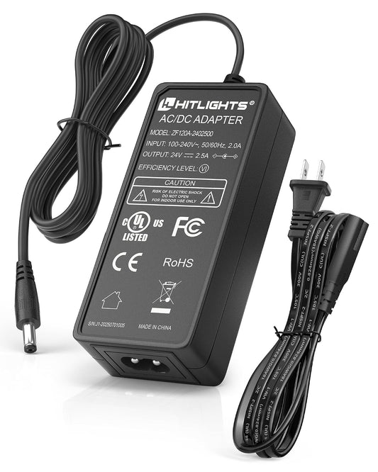 HitLights 24V 2.5A 60W Power Supply, AC/DC LED Adapter, Class 2, UL-Listed