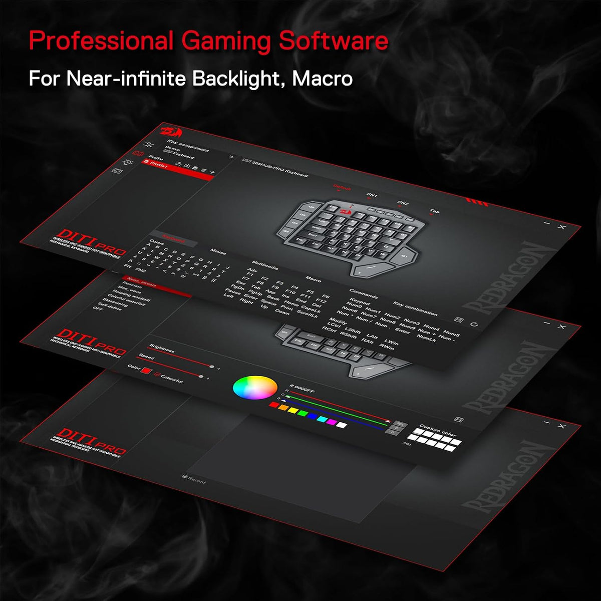 Redragon K585 PRO Wireless One-Handed RGB Gaming Keypad, 42-Key Layout | 0-Delay 2.4GHz Connection, On Board Macro Keys Keyboard, USB Pass-Through Port, Hot-Swap Socket, Detachable Wrist Rest