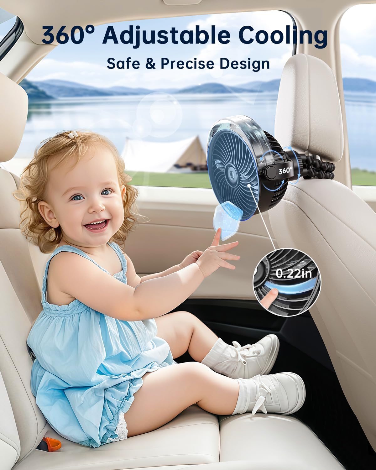 SWEETFULL Misting Stroller Fan – Portable Baby Fan with Spray Cooling, 4 Speeds, Quiet Rechargeable Fans for Travel, Outdoor, Golf Cart, Car Seat, Beach (Black)