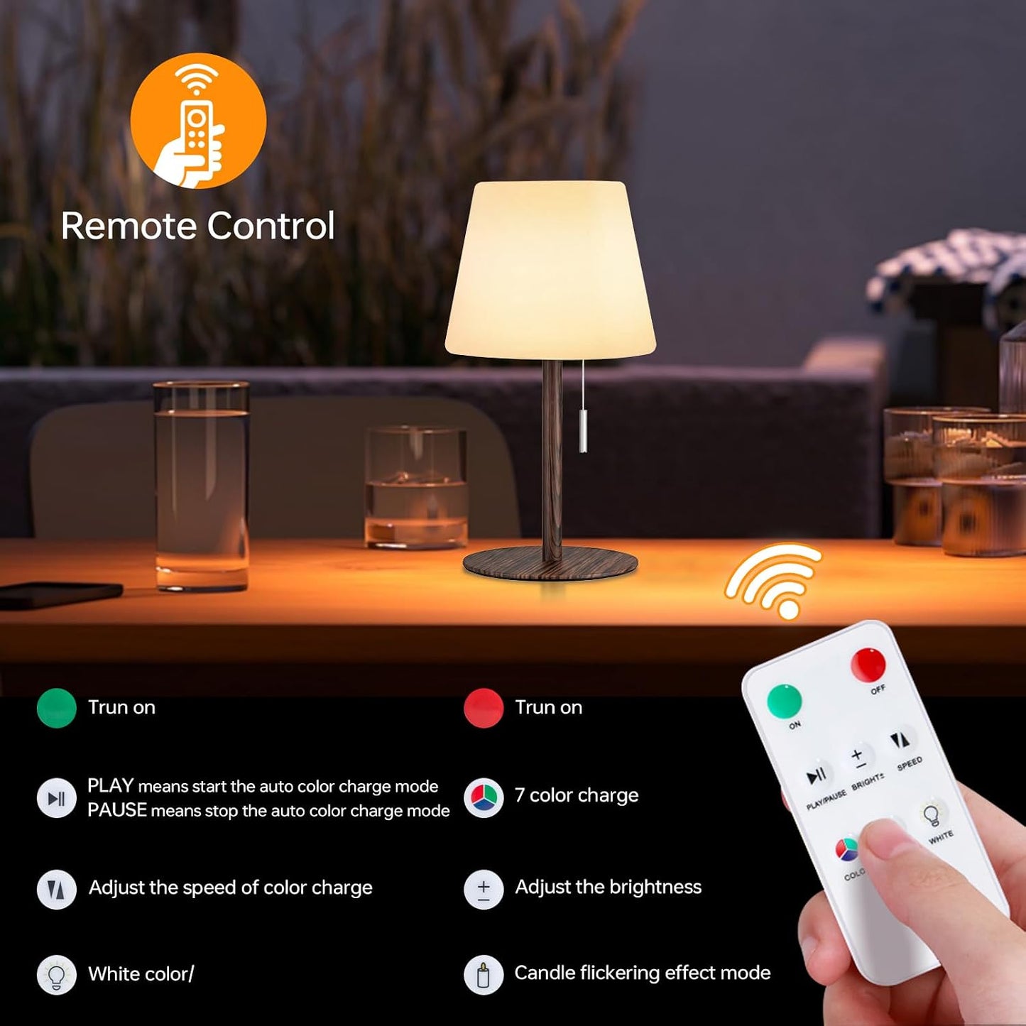 Gewiny Solar Table Lamp for Outside Patio Solar Lamp Outdoor Lamp Waterproof with Light Sensor,Dimmable Warm White+RGB LED Rechargeable Lamps Cordless Battery Operated Table Lamp（Wood Grain）