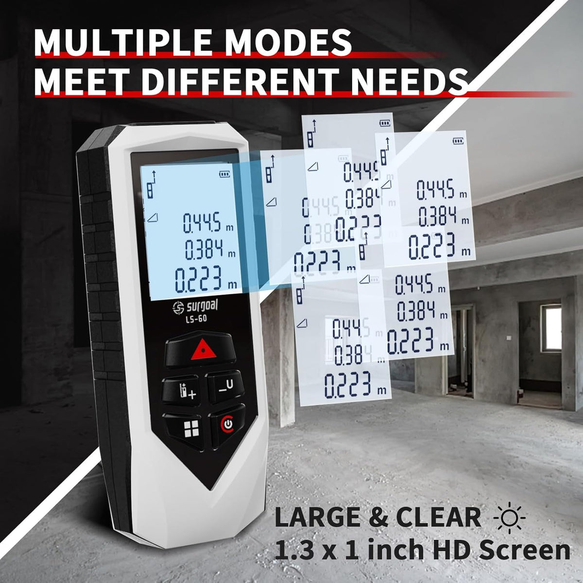 Laser Distance Measure Backlit LCD Measuring Tool 196FT | ±2mm Accuracy M/in/Ft, Area / Volume / Pythagorean, Includes AA Batteries, Home Decor, DIY Woodworking Indoor Projects Gift