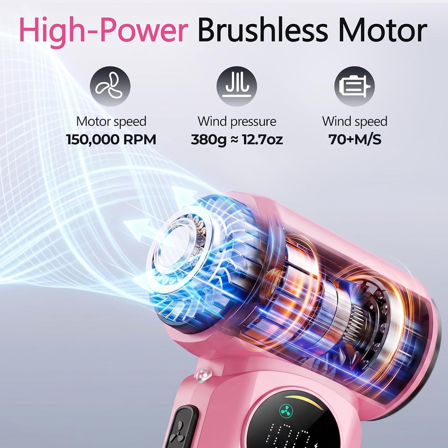 Compressed Air Duster, 150000RPM Electric Air Duster with 6 Nozzles, Adjustable Speed, LED Light & 8000mAh Battery, Rechargeable Cordless Turbo Air Blower for Keyboard, PC, Car &Home Cleaning