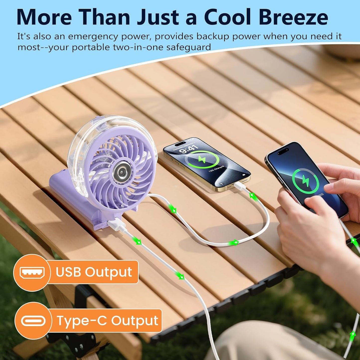 HandFan 5200mAh Upgraded Portable Misting Fan, Rechargeable Handheld Mister Fan, Spray Water Mist Fans, Mini Cooling AC Ice Fans for Beach Travel Concerts, Gifts for Women(Light Purple)