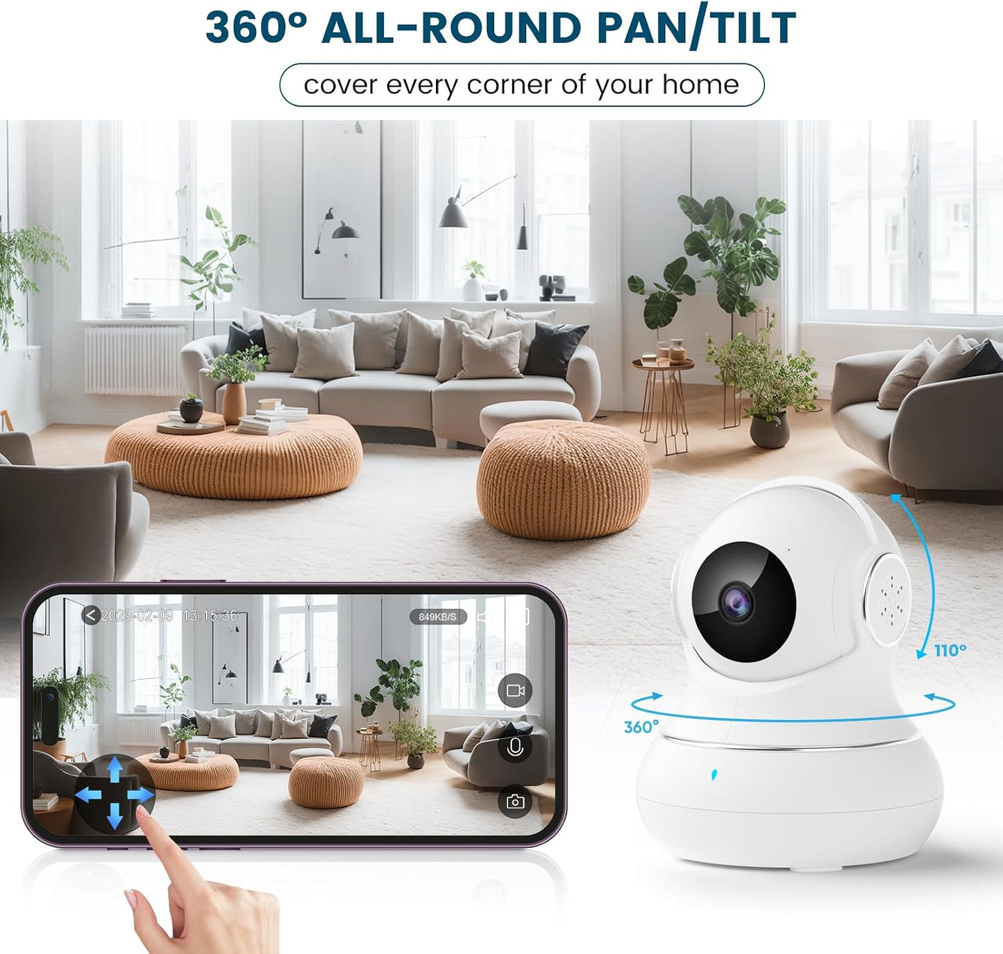 litokam Security Camera Indoor 2K, 360 Pan/Tilt Cameras for Home Security with Motion Detection, Baby Monitor for Pet/Dog with Night Vision, 2.4GHz WiFi Cam with Phone App & 2-Way Audio