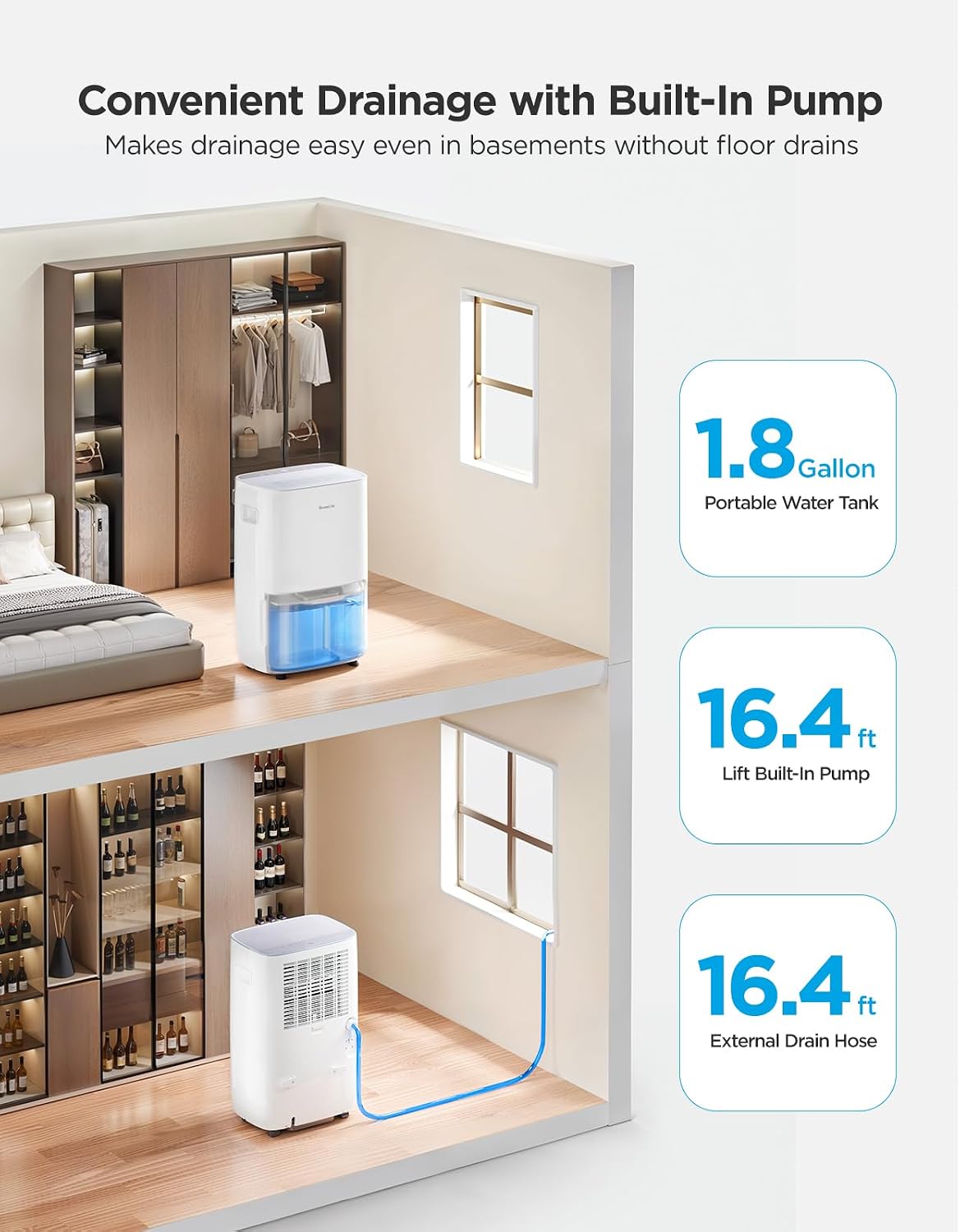 GoveeLife Dehumidifier with Pump for Home 4,500ft², 137 Pints, Drain Hose