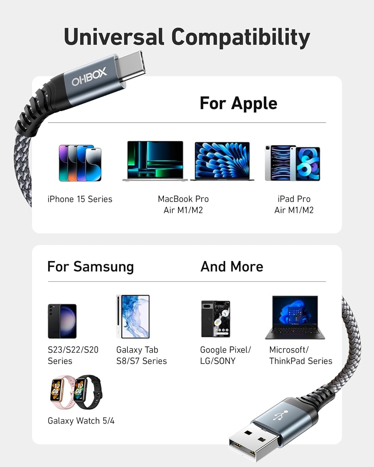 USB to USB C Cable 60W Fast Charging [2 Pack 6FT], USB A to USB C Cable for | CarPlay, Durable Braided USB Type C iPhone Charger USBC Cord for iPhone 17/16/15/Pro Max/Plus, Samsung Galaxy S23 and More