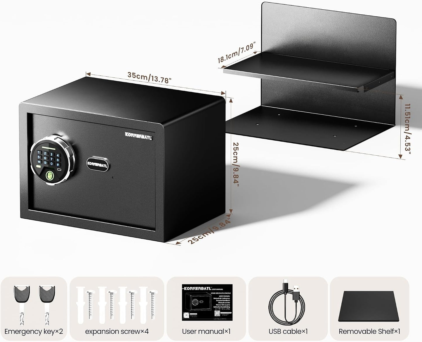 20 lb Biometric Safe with Fingerprint Lock & LED Light | 30 Fingerprint Storage, PIN Code Access, Backlit Keypad, Silent Entry, Type-C Emergency Power & Removable Shelf