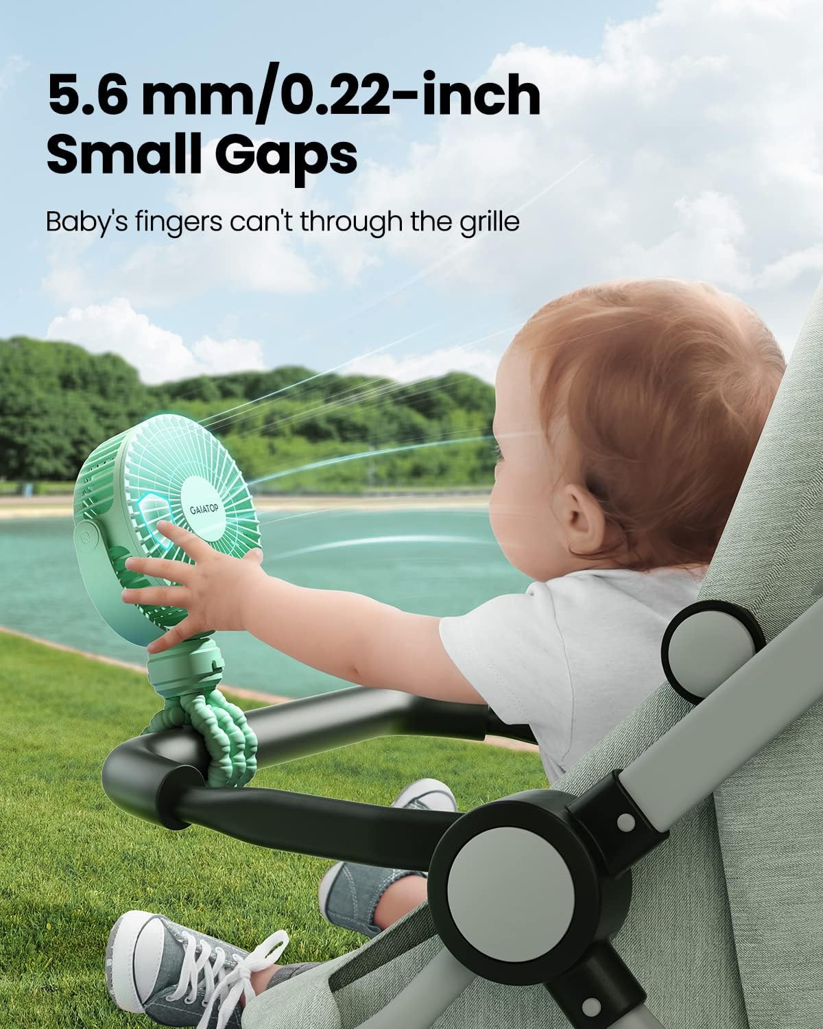 Gaiatop Mini Portable Stroller Fan, Small Clip on Fan 3 Speed Rechargeable | 360° Rotate Flexible Tripod, Battery Operated Detachable, Cooling for Car Seat Crib Treadmill Travel Green