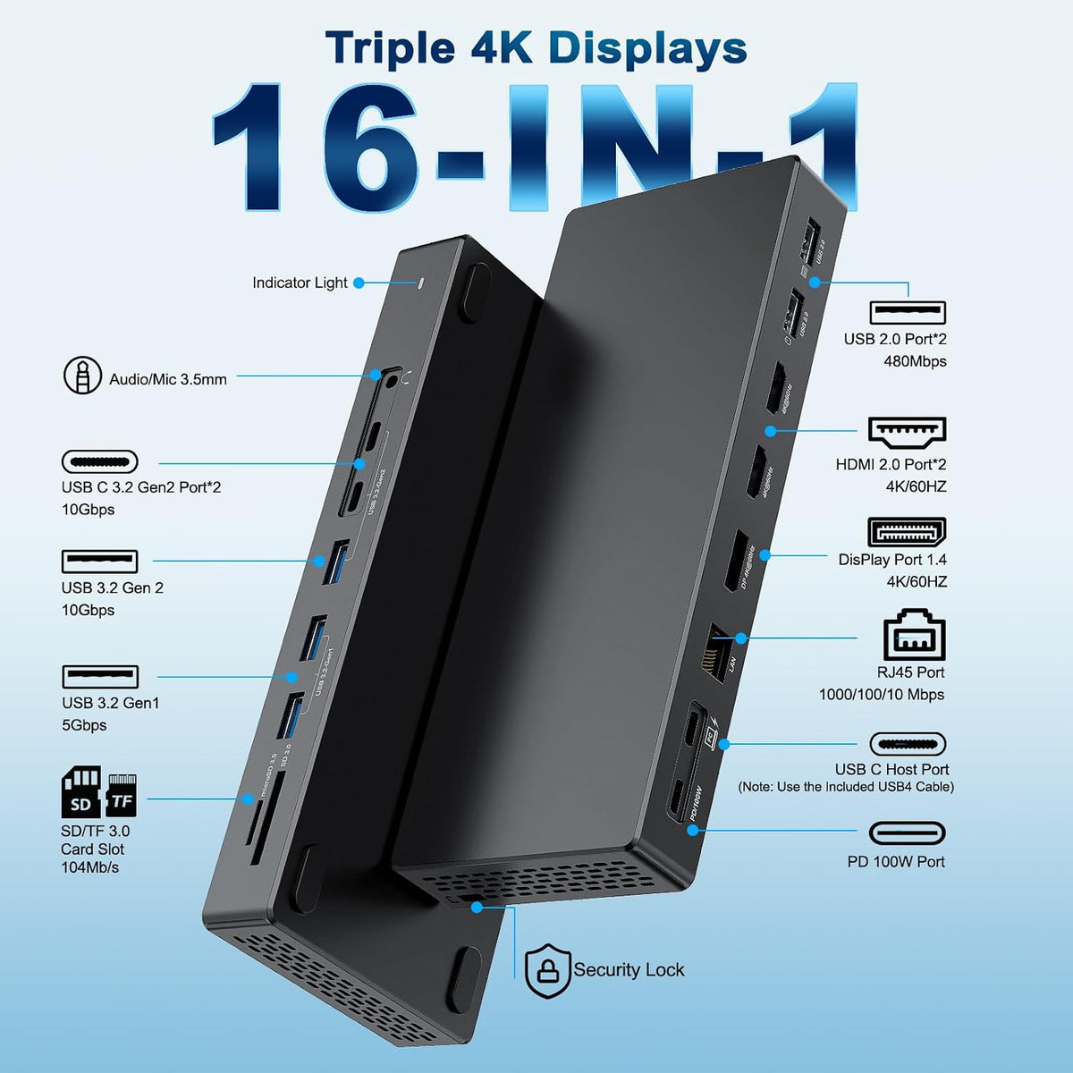 Surface Thunderbolt 4 Dock 16 in 1 Triple Displays with Power Adapter