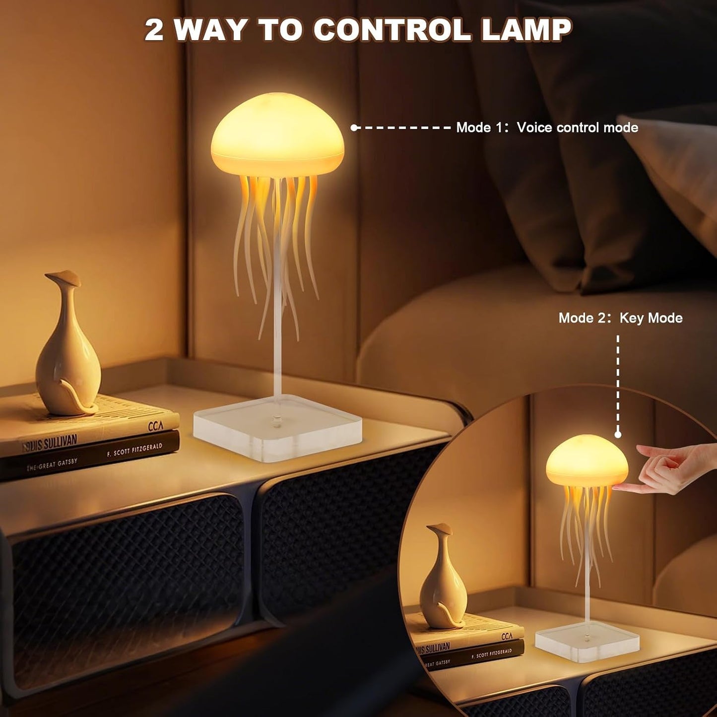 Jellyfish Lamp, Voice Control Jellyfish Lamp with Dancing Legs, RGB Gradient Jellyfish Bedside Lamp, Rechargeable Jellyfish Table Lamp with Touch Sensor, Christmas Gifts (Hanging + Base)