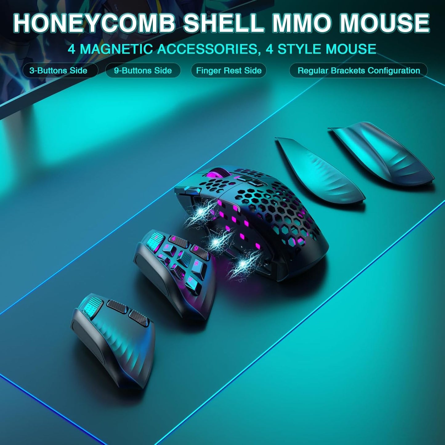 SOLAKAKA SM809 Pro MMO Gaming Mouse with 9 Side Buttons,24000 DPI RGB Mouse for Gamer,16 Programmable Macros MMO Mouse,Black